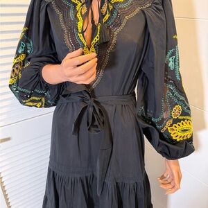 Kobi Halperin Embroidered Black Dress with Colorful Accents size medium